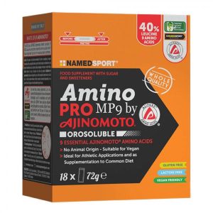 NAMEDSPORT Srl NAMED SPORT - AMINOPRO MP9 AJINOMOTO 18 STICK - Integratore di Aminoacidi Essenziali per il Potenziamento delle Prestazioni Sportive