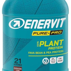 Enervit Pure-Pro 100% Plant Protein, Proteine Vegane Isolate di Pisello e Fava, 21g di Proteine 100% Vegetali per Dose, Gusto Cacao, Ideale per il Recupero Post Workout, Certificato VeganOK, 630 g